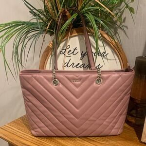 DKNY Quilted Tote in Rose Pink with Chain-Accent Straps